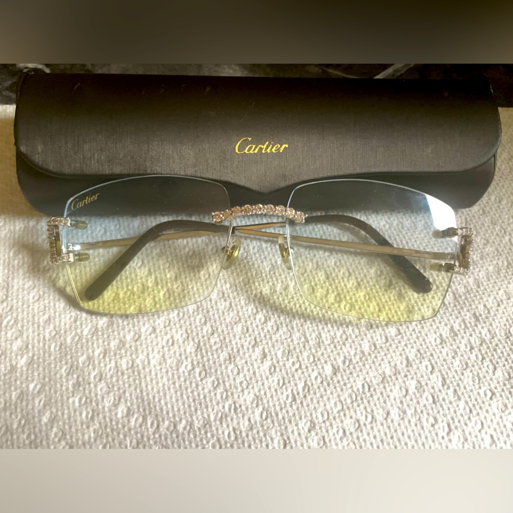 2 Tone tinted Cartier Big C Decor Rimless Diamond Shades